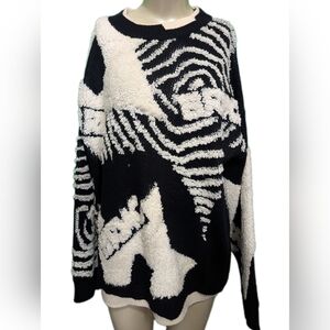 YWFG Y2K Retro B&W Abstract Graphics Oversized Sweater Medium